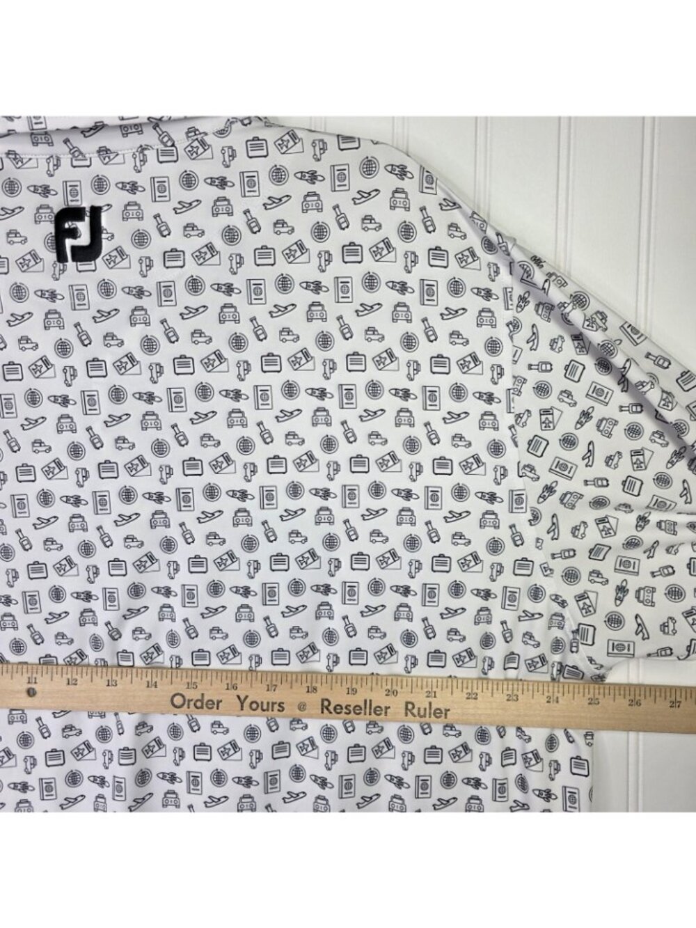 FootJoy Polo Shirt Mens XL White Travel Print Golf Stretch Lightweight Lisle - Picture 8 of 10